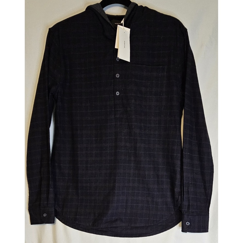 NWT Vince Mens Pullover Hooded 4button Light Weight Flannel XS
